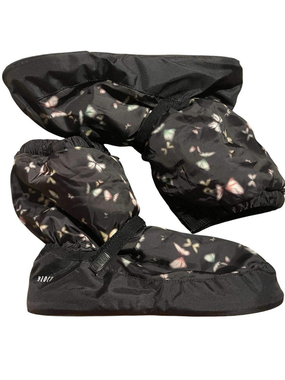 Bloch Black Butterfly Print Warm Up Booties | size Large